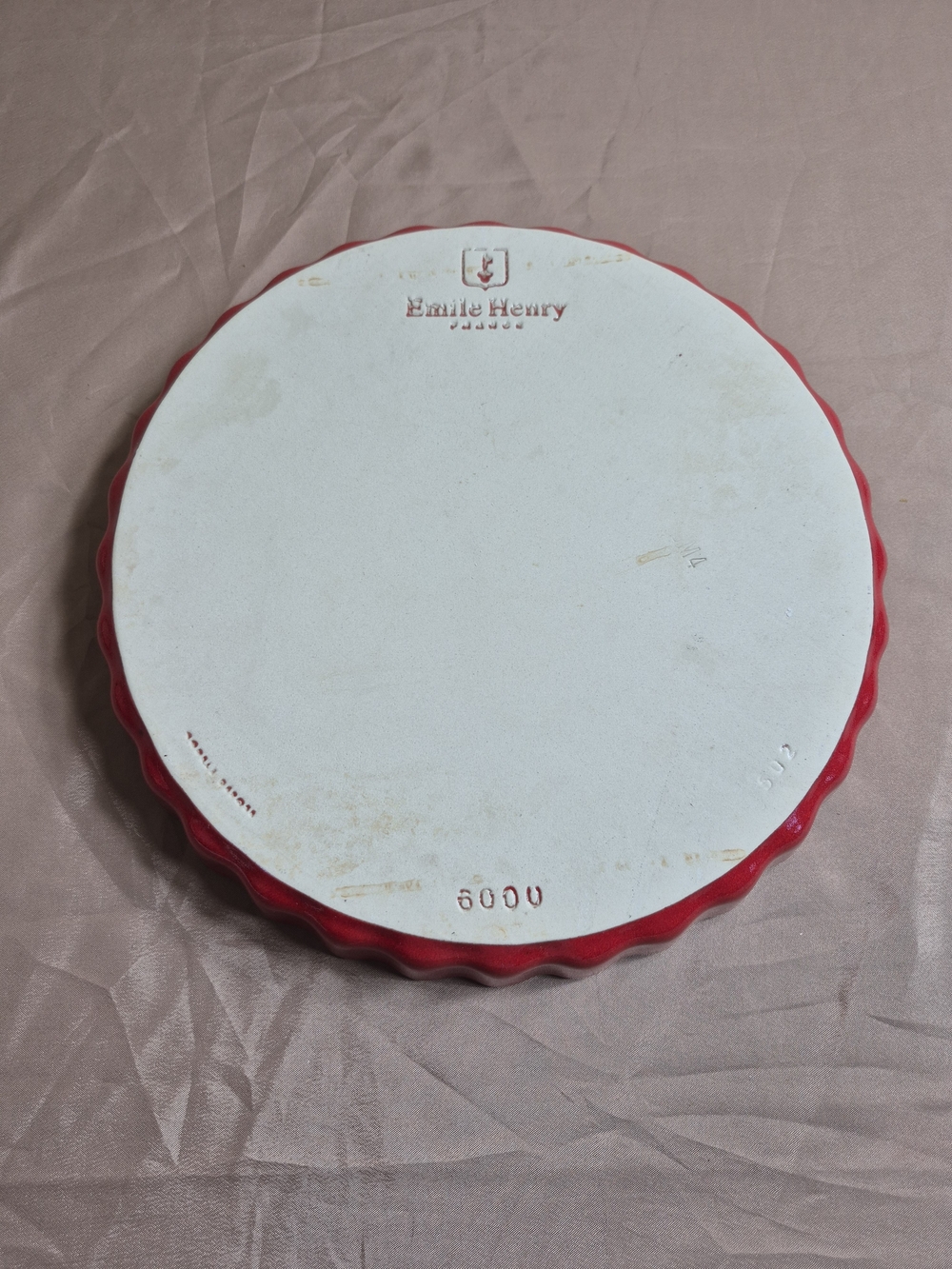 VTG Emile Henry France Red Fluted Ceramic Tart Quiche Pie Dish 11.5” Mold 6000 - Picture 3 of 8